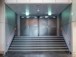Fire Exit Metallic Doors With Staircase And Handrails