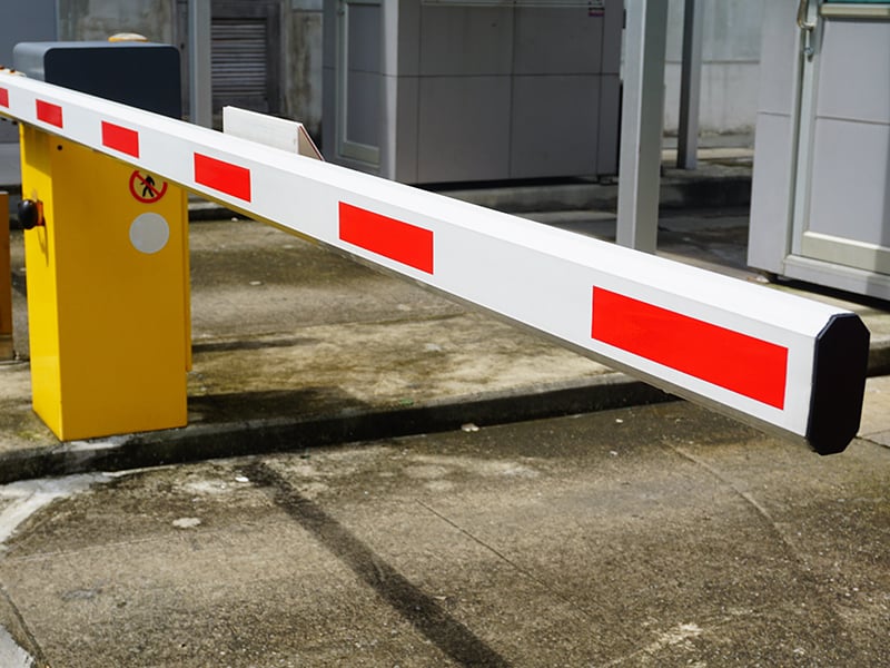 barrier arm at entrance of a garage