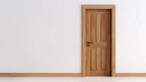 brown wooden door isolated on a white background.