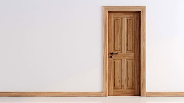 brown wooden door isolated on a white background.