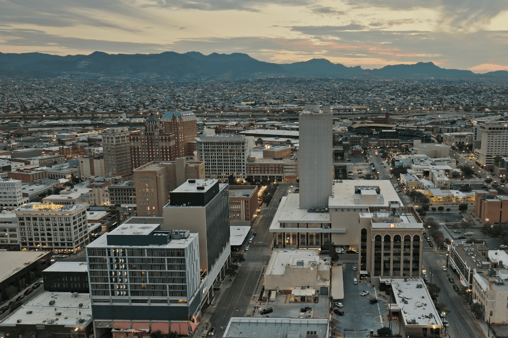 Aerial perspective overlooking El Paso, TX