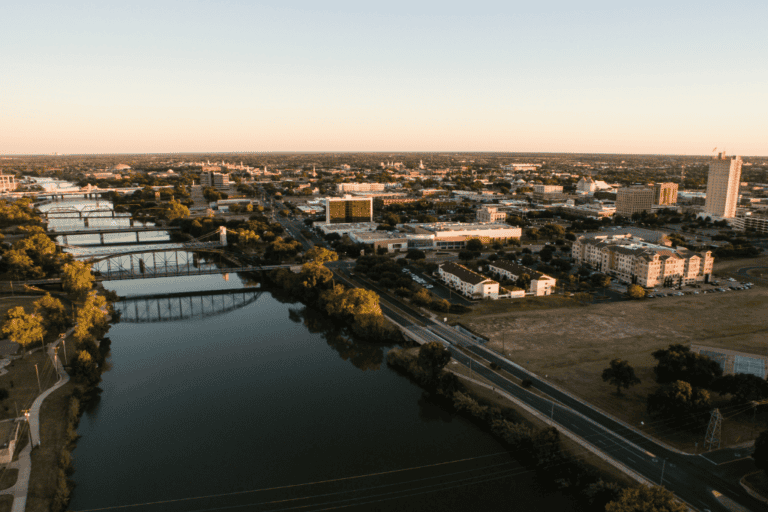 sunset come to Waco Texas and the downtown rier front