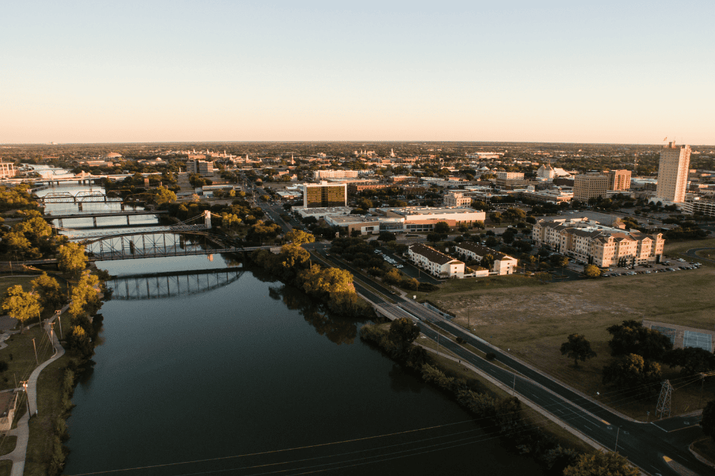 sunset come to Waco Texas and the downtown rier front