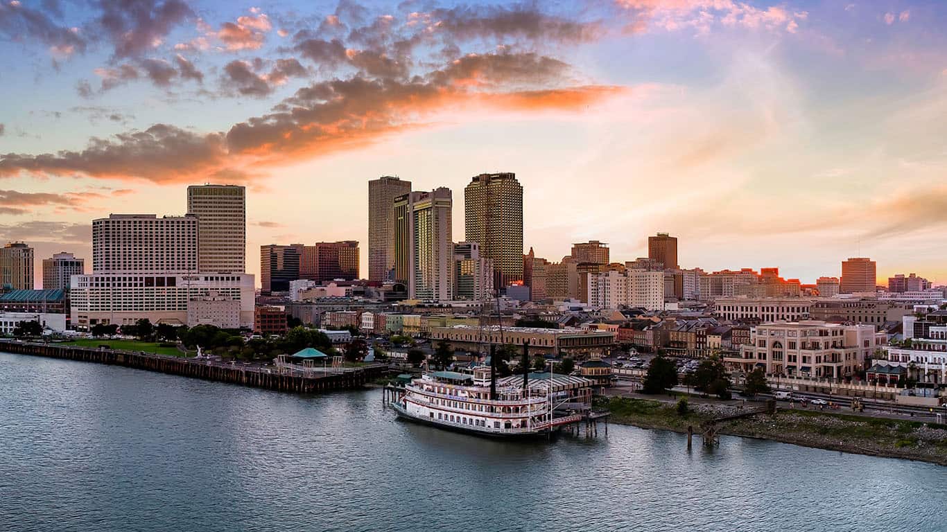 New Orleans River Paddle boat cloudy sky sunset